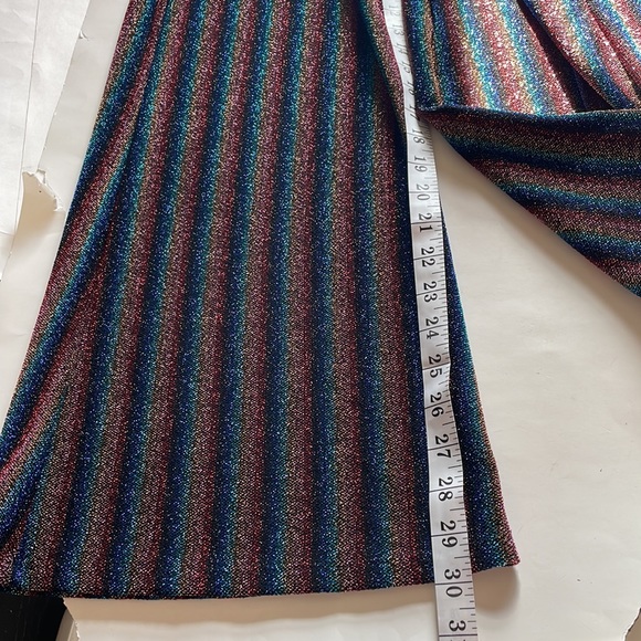 Shop 17 rainbow stripe glittery metallic Y2k disco retro high rise pants size M - Picture 9 of 10